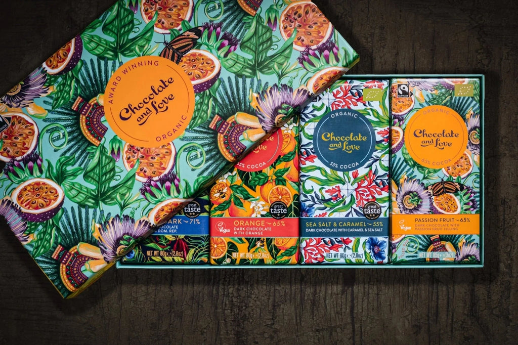 PASSION FRUIT GIFT BOX von Chocolate and Love mit 4 verschiedenen Geschmacksrichtungen