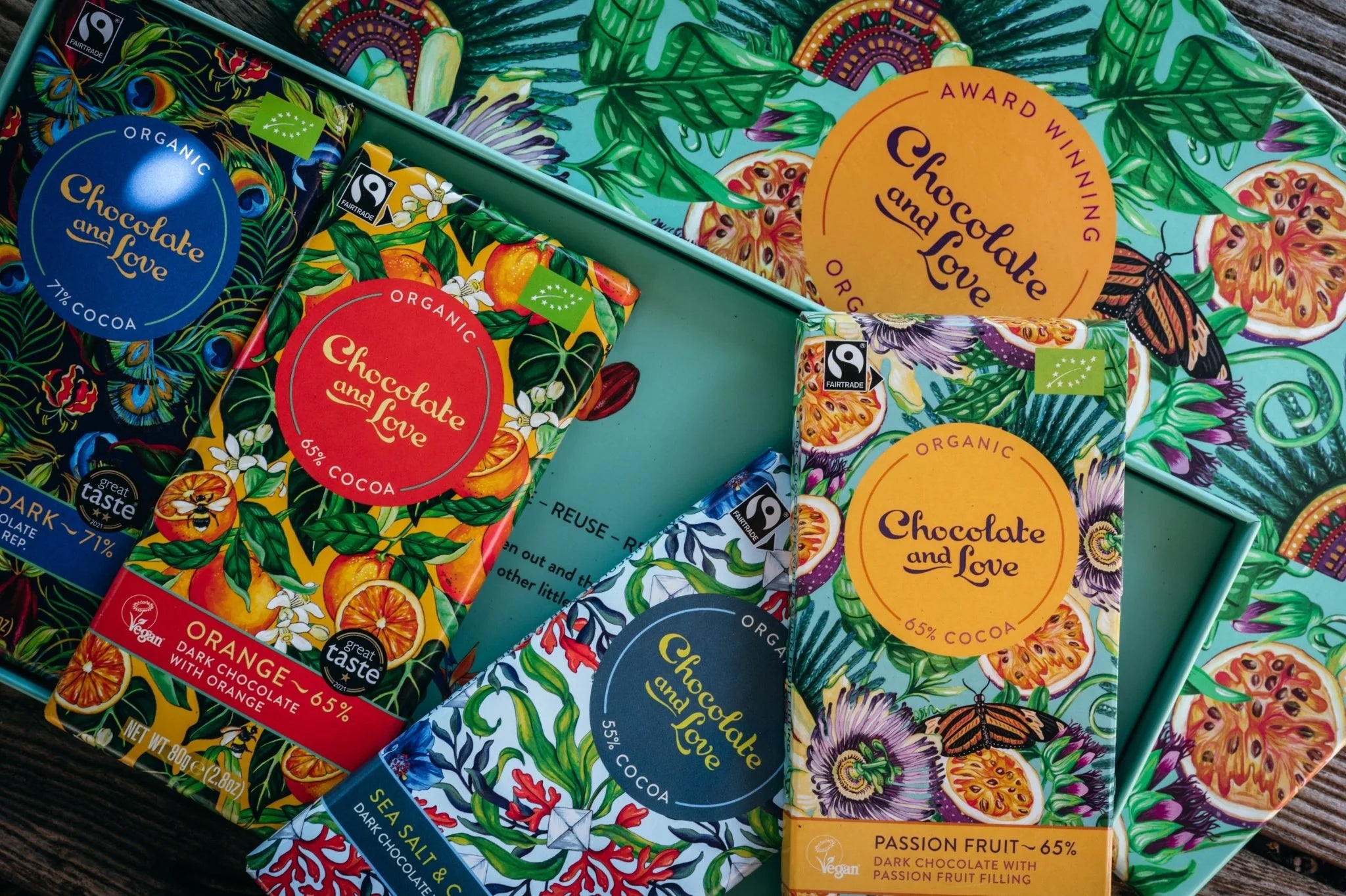PASSION FRUIT GIFT BOX von Chocolate and Love mit 4 verschiedenen Geschmacksrichtungen